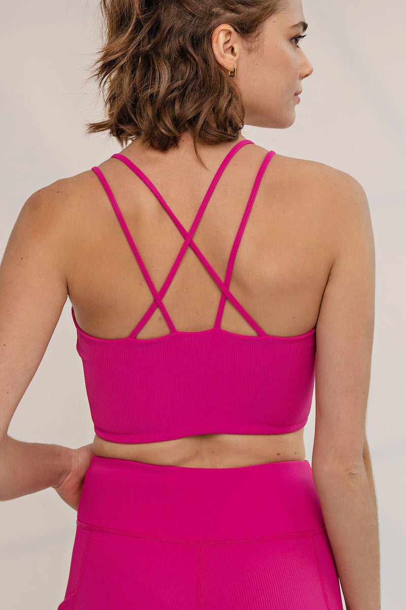 Pink Ribbed Sports Bra