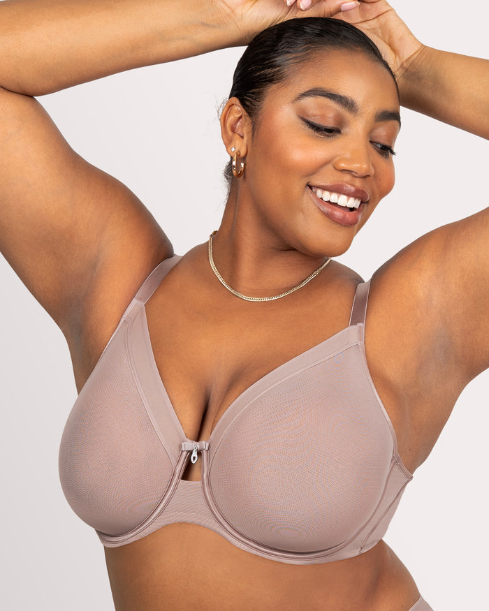 Sheer Mesh Full Coverage Unlined Underwire Bra- Bark