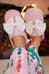 Cozy Bow Slippers Pink/White