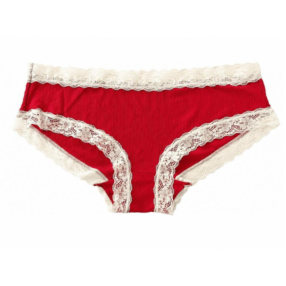 Rib Modal Cheeky With Contrast Lace Navy