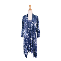 Chemise & Robe Set - Navy & White Rosehips