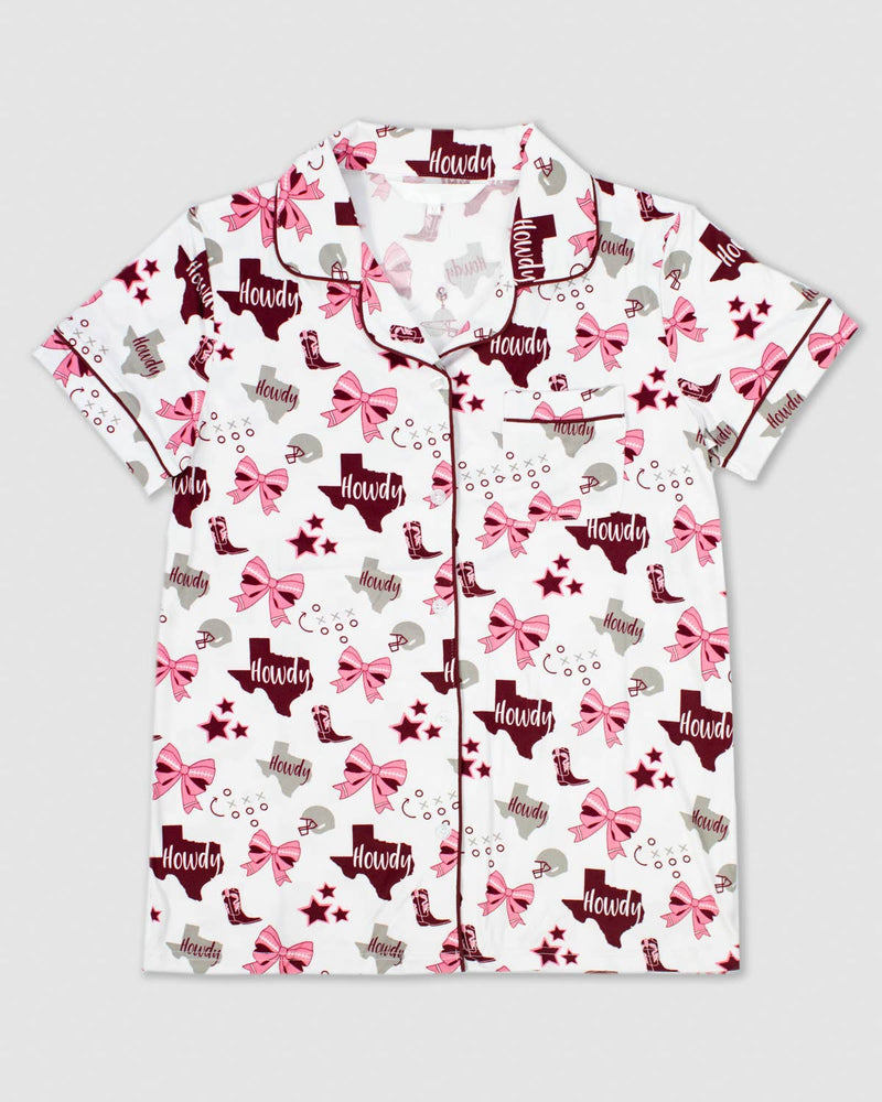 Maroon Put A Bow On It Short Sleeve Sleep Set