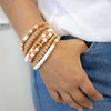 Clay Bead Bracelet Stack   Orange/White/Gold   7"