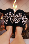 Cozy Bow Slippers Black/Leopard