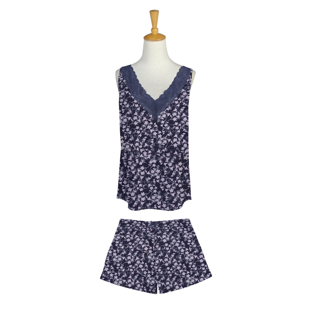 Lace Short Set - Navy & Pink Floral