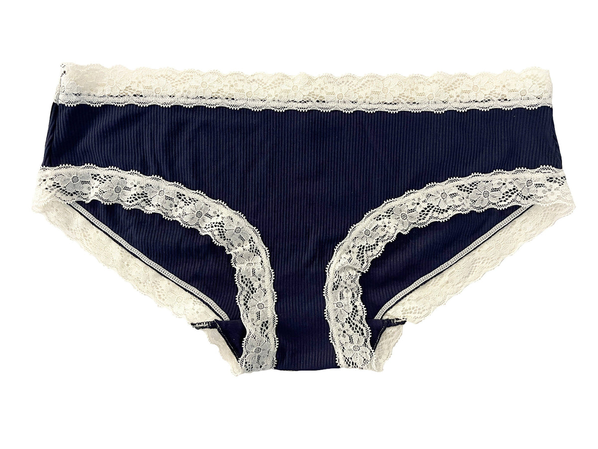 Rib Modal Cheeky With Contrast Lace Navy