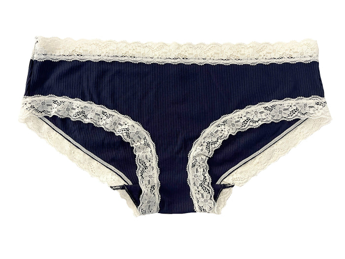 Rib Modal Cheeky With Contrast Lace Navy