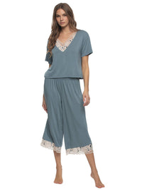 Amelie Vintage Lace Cropped Tee and Pants - Stormy Blue