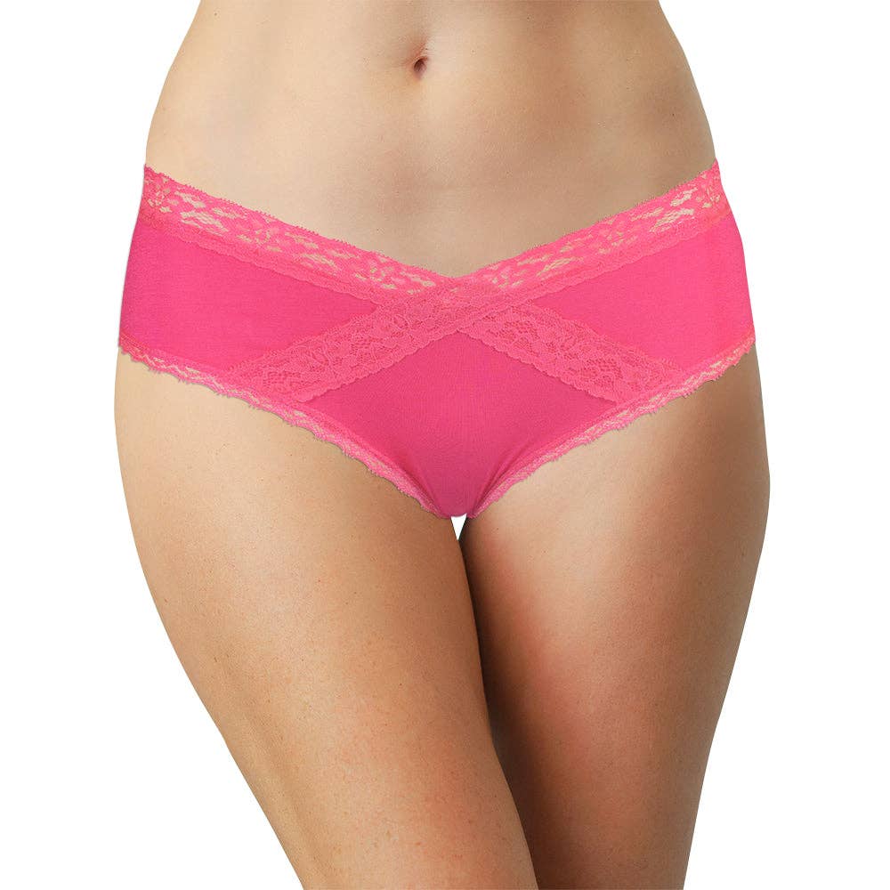 Modal Hipster Crossed Lace Trim Fuchsia