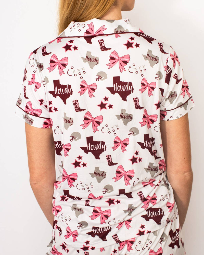 Maroon Put A Bow On It Short Sleeve Sleep Set