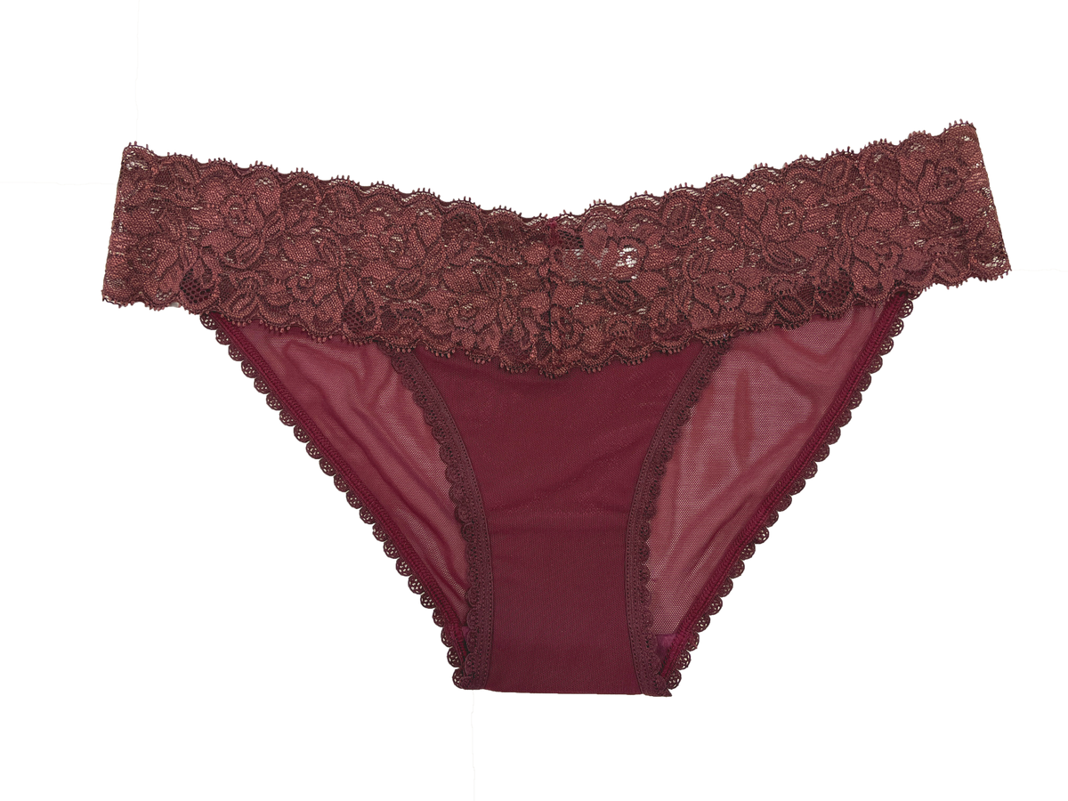 Mesh and Lace Classic Cheeky Burgundy