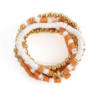 Clay Bead Bracelet Stack   Orange/White/Gold   7"