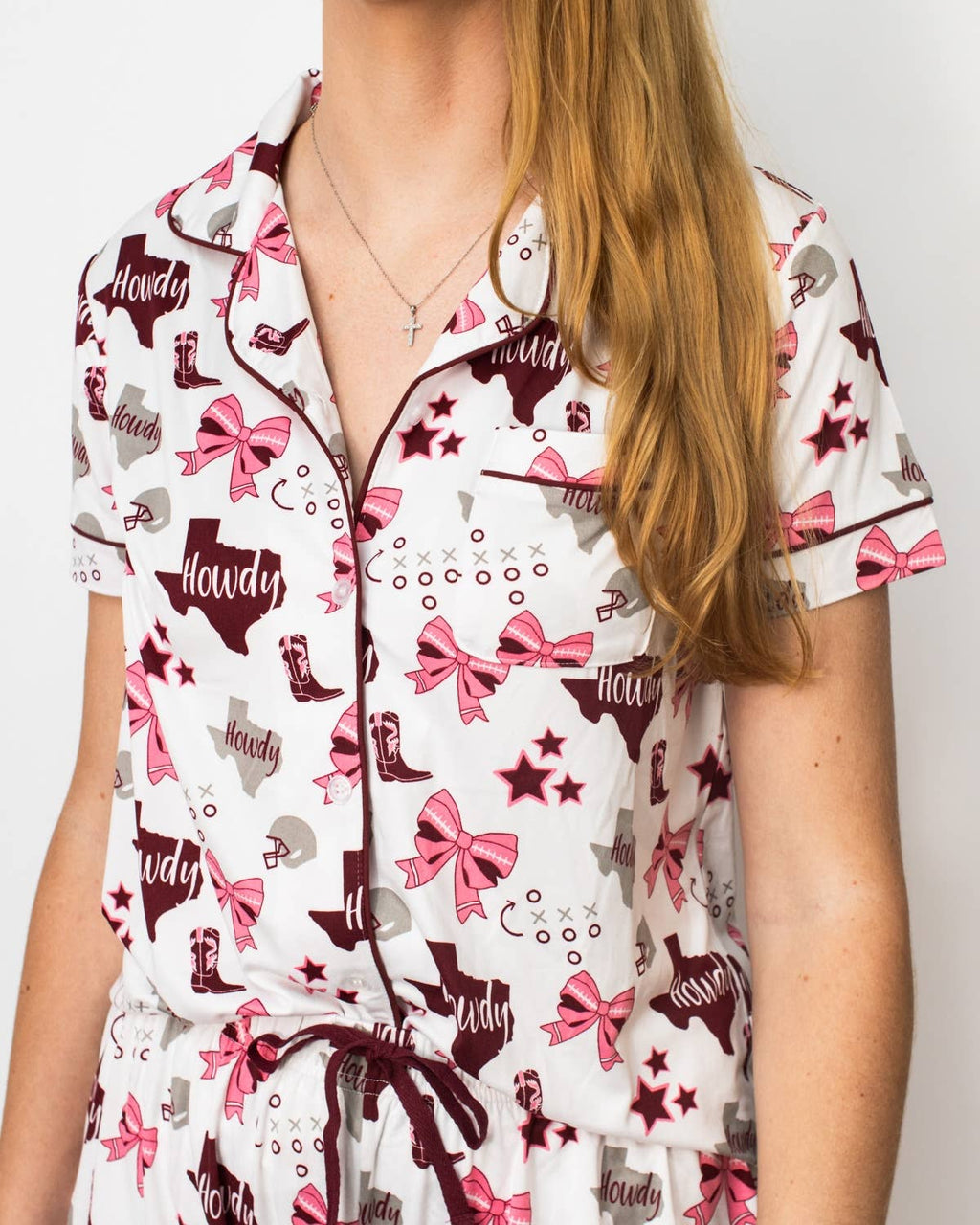 Maroon Put A Bow On It Short Sleeve Sleep Set