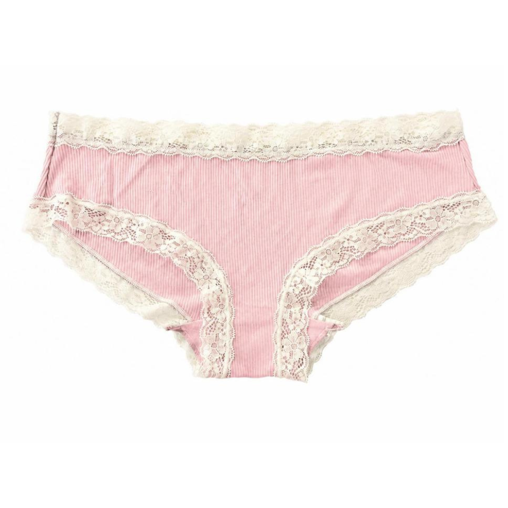 Rib Modal Cheeky With Contrast Lace Navy