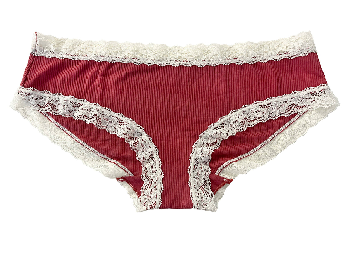 Rib Modal Cheeky With Contrast Lace Navy