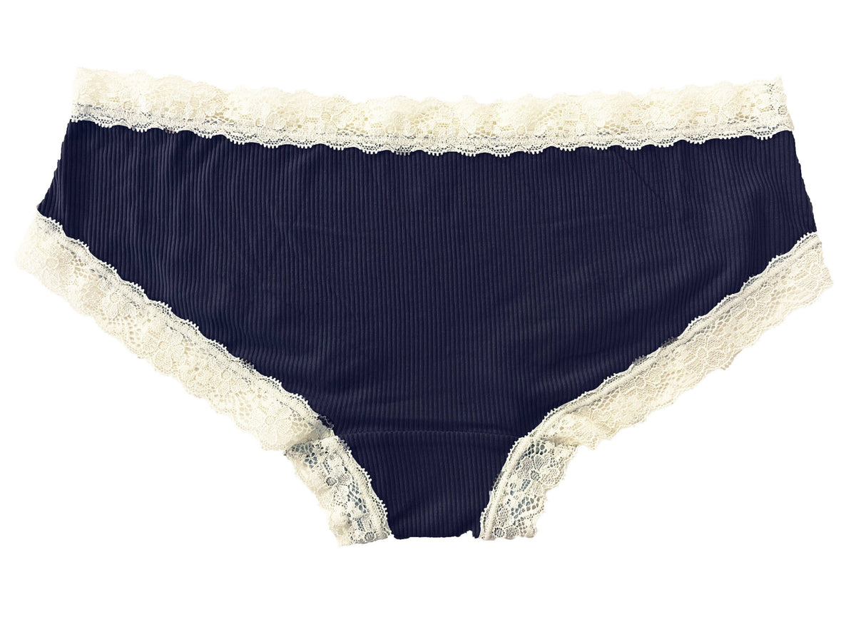 Rib Modal Cheeky With Contrast Lace Navy