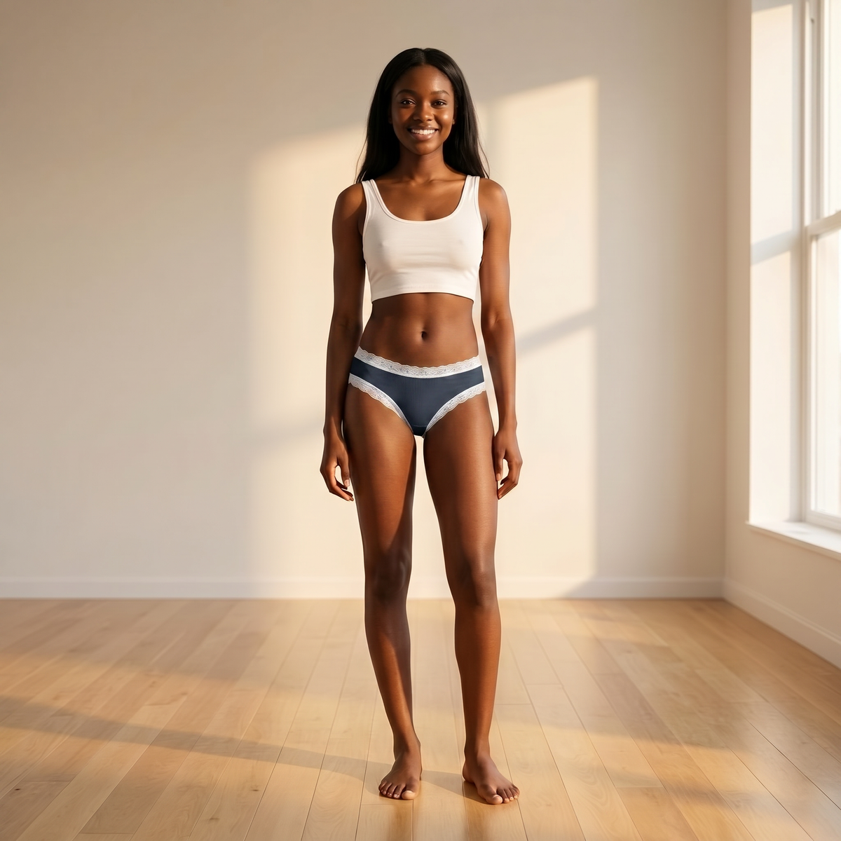 Rib Modal Cheeky With Contrast Lace Navy