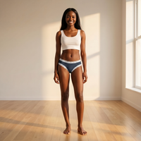 Rib Modal Cheeky With Contrast Lace Navy