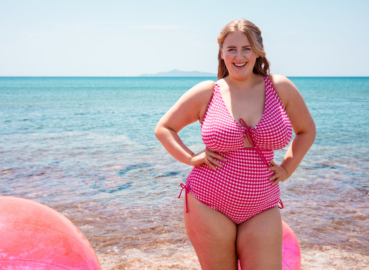 Curvy Kate Holiday Check Non Wired Swimsuit Raspberry Pink