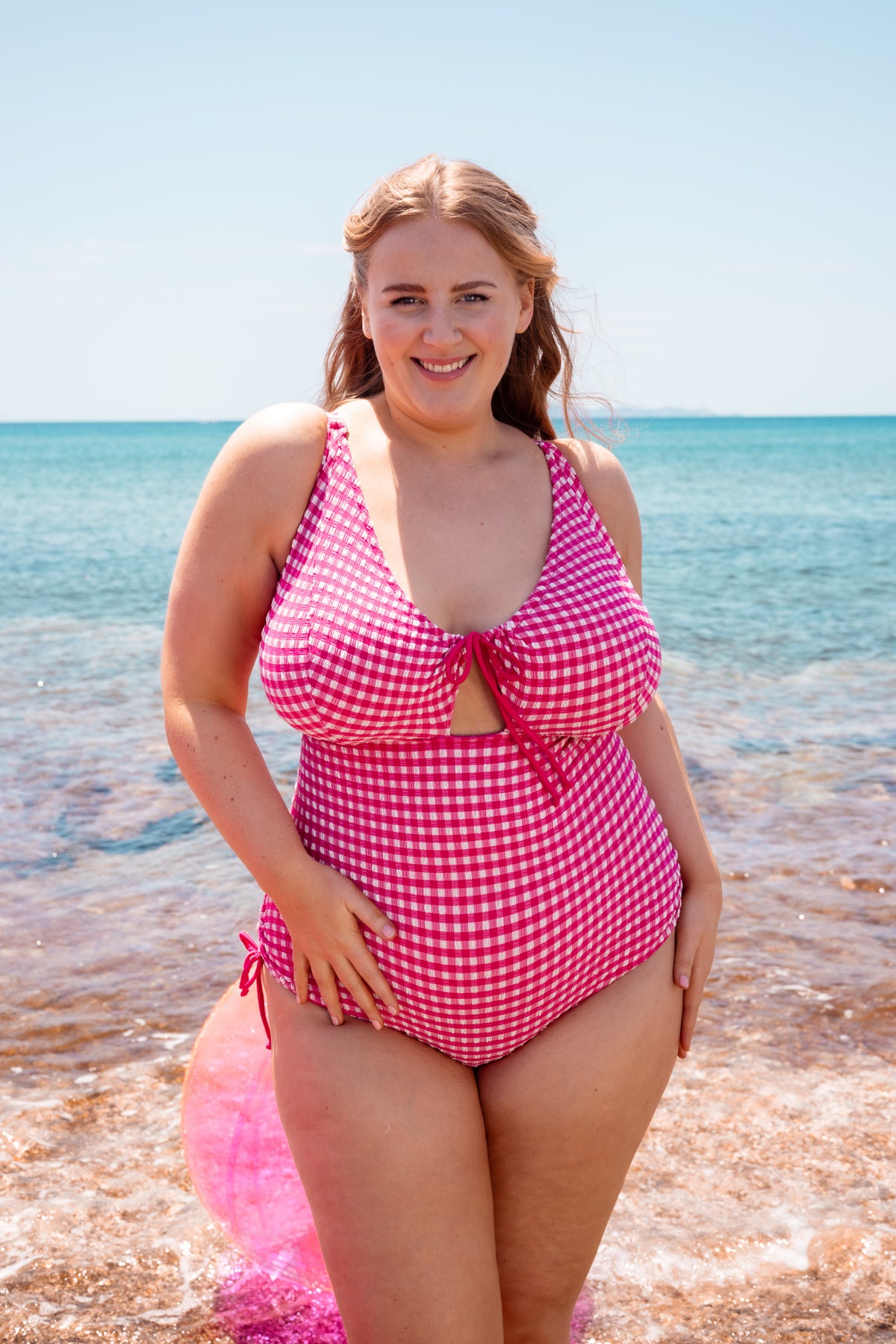 Curvy Kate Holiday Check Non Wired Swimsuit Raspberry Pink