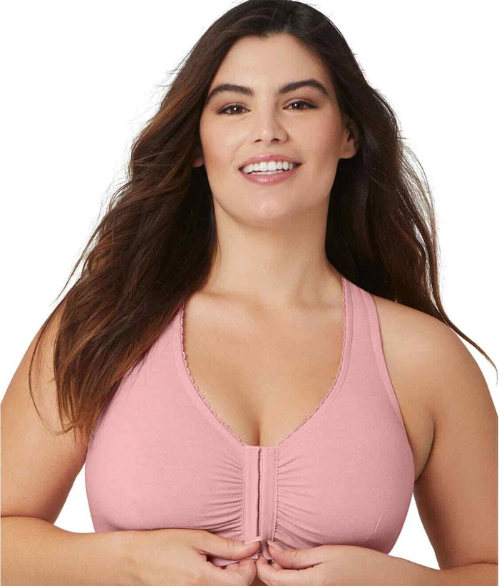 Front-Closure Cotton T-Back Comfort Bra Pink Blush