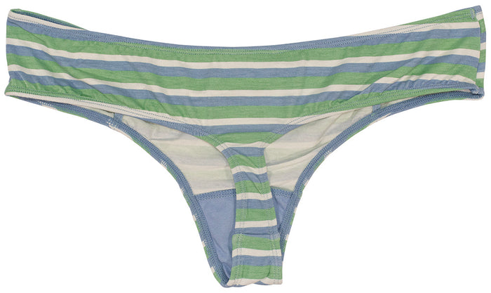 Blue and Green Striped Modal Thong with Ruching